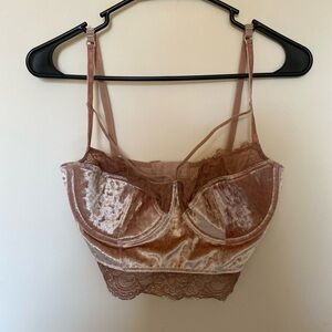 Intimates Velvet Lace Bralette Beige Women Size 34D